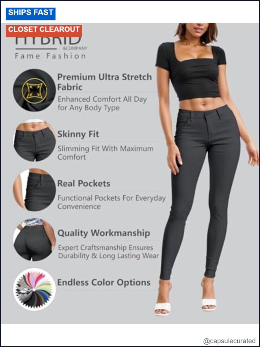 Ultra Stretch Comfy Skinny Leg Work Casual Pants Mid-Rise 5 Pockets - Picture 4 of 6